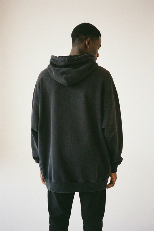 HQ Boxy Hoodie Washed Black — back