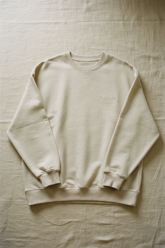echelonn. thorax. heavyweight crewneck sweatshirt in stone — 400gsm ring-spun cotton, HQ 001 first formation