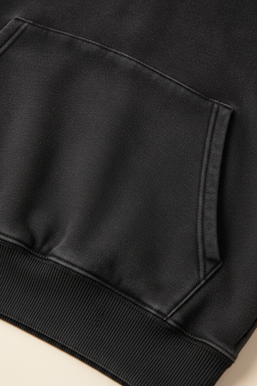 HQ Boxy Hoodie Washed Black — detail