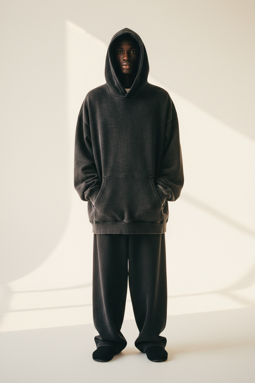 HQ Boxy Hoodie Washed Black — front